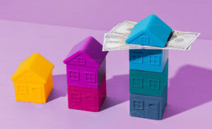 Model homes in bright colors and cash