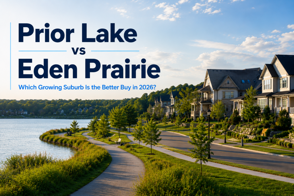 Prior Lake vs. Eden Prairie neighborhoods in Minnesota comparing homes, parks, and lakeside living in 2026