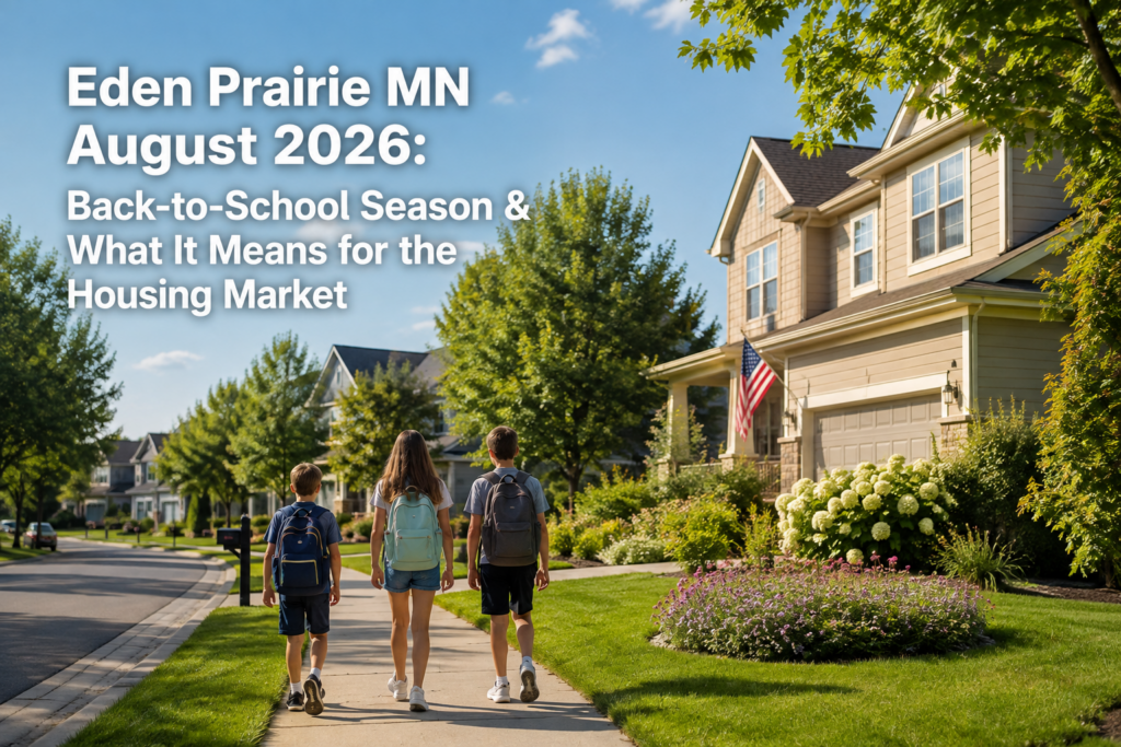 Kids walking to school with backpacks in an Eden Prairie MN neighborhood, August 2026