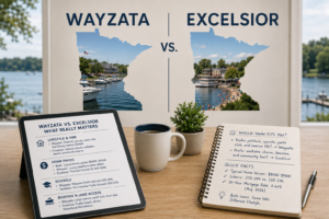Wayzata vs. Excelsior Minnesota lake towns comparison with home price and school stats